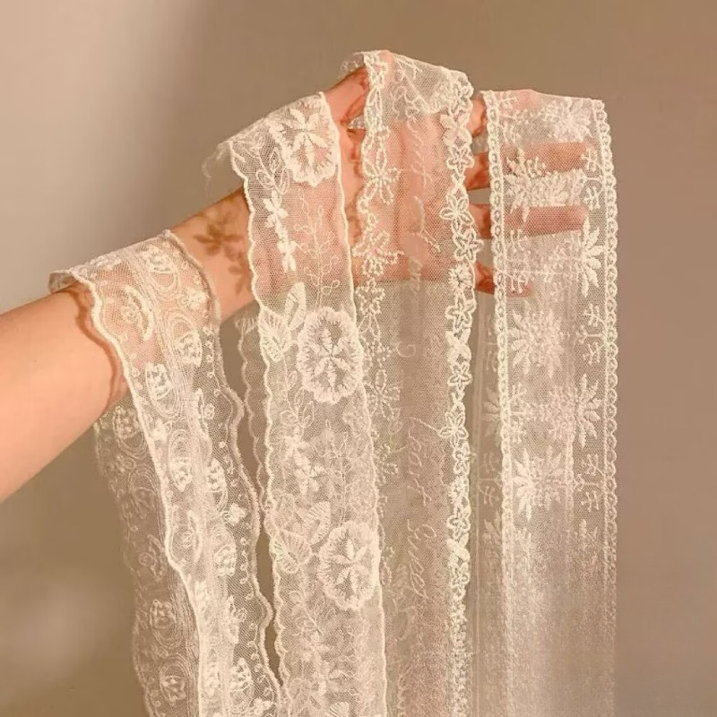 Embroidery Ribbon - Nowa Czarno-Biała Długa Koronkowa Apaszka z