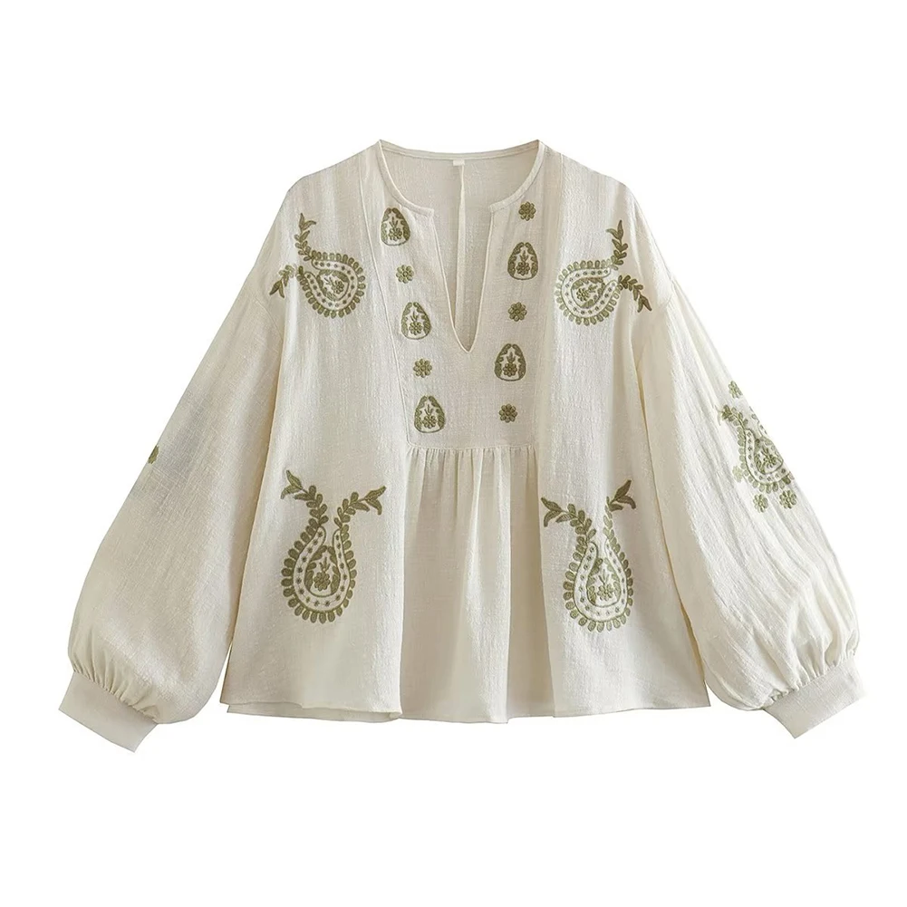 Embroidery Uniforms - Damska nowa luźna bawełniana koszula z