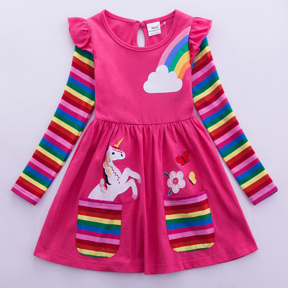 Embroidery Unicorn - Dziewczęca sukienka z długim rękawem i