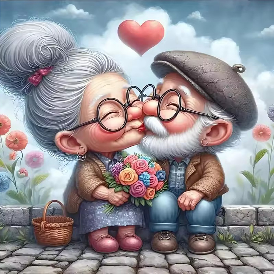 Embroidery Kiss - Romantyczny pocałunek między starszą parą, zestawy