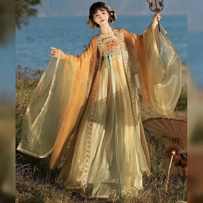 Embroidery Yellow Dress - Damska tradycyjna chińska sukienka Hanfu z