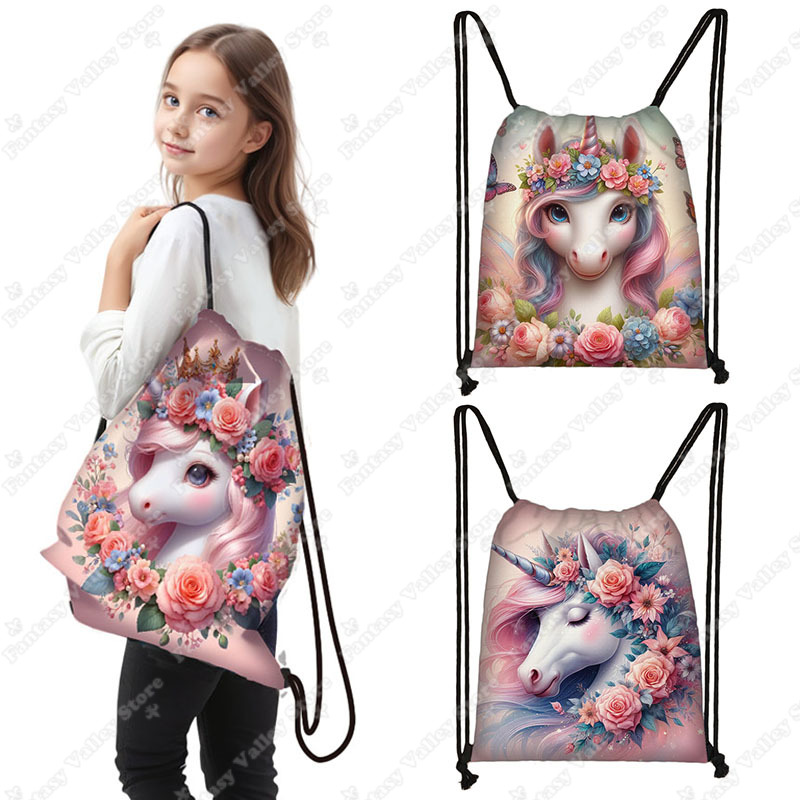 Embroidery Unicorn - Śliczny jednorożec kwiatowy nadruk torba ze