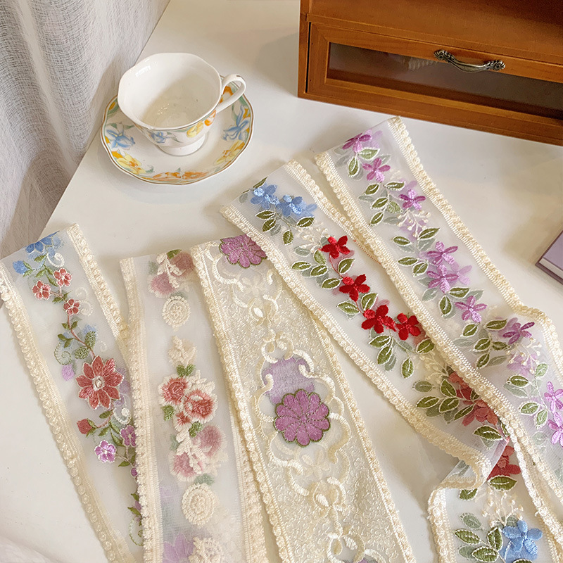 Embroidery Ribbon - 1 jard koronkowa haftowana wstążka kwiatowa