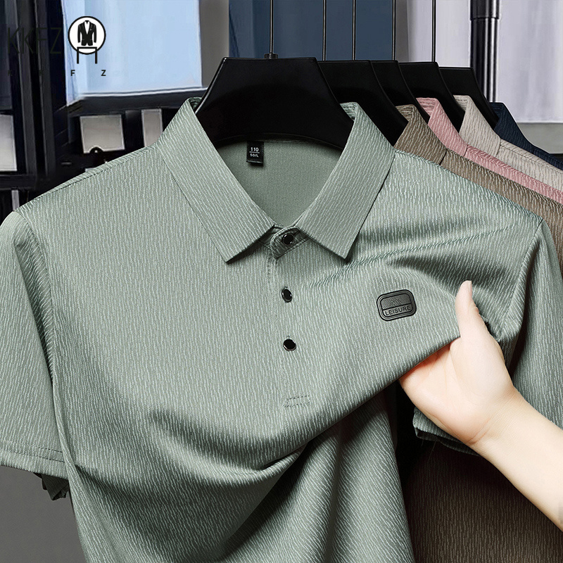 Embroidery Texture - Koszulka polo o lekko pogniecionej teksturze,