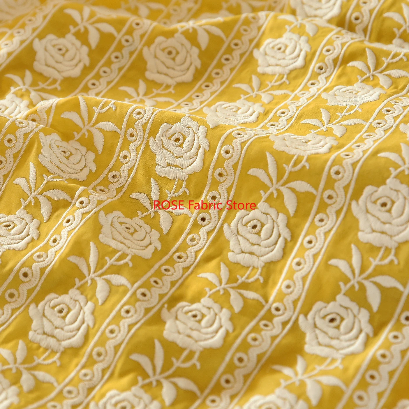 Embroidery Yellow Dress - Francuska bawełna żółta róża, bogato haftowana,