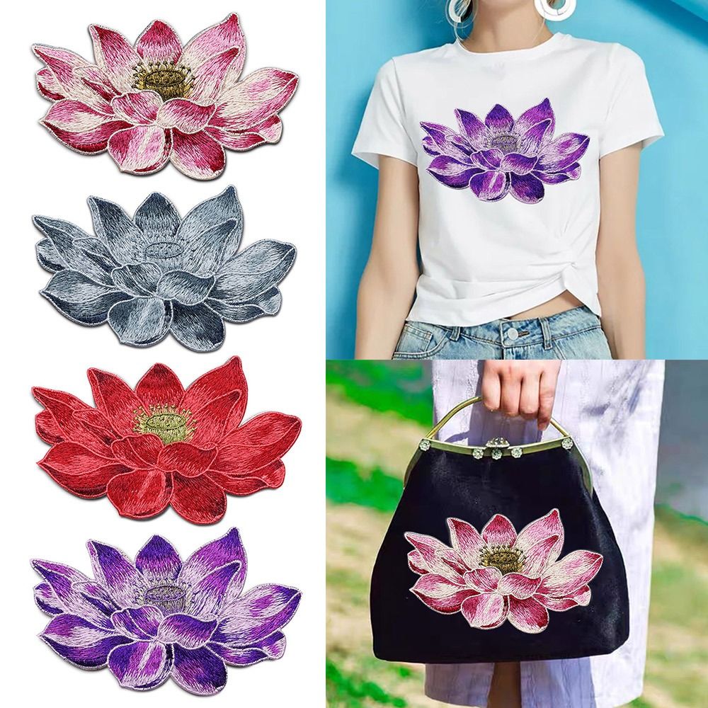 Embroidery Flower Pattern - Miękkie kwiatowa łatka lotosu haftowane aplikacje