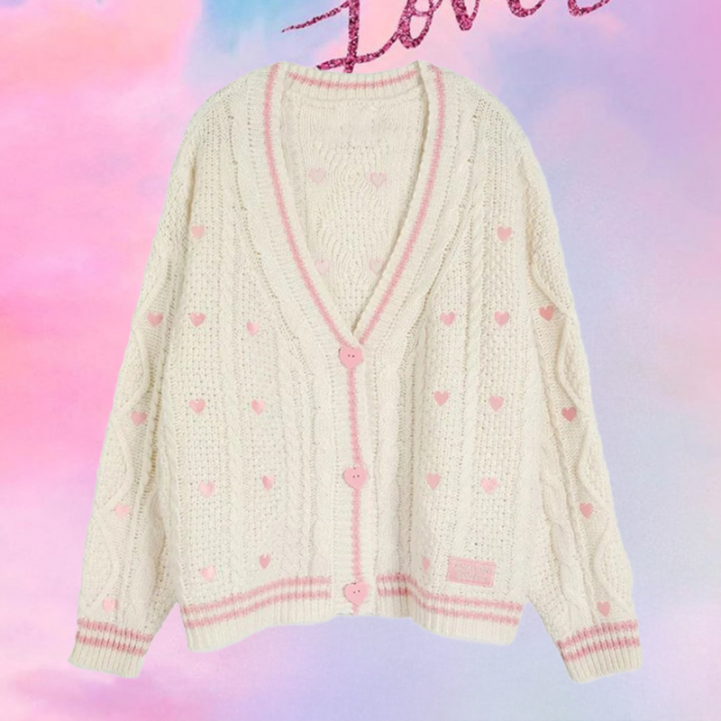 Embroidery Lovers - Kardigan Lover z różową naszywką z