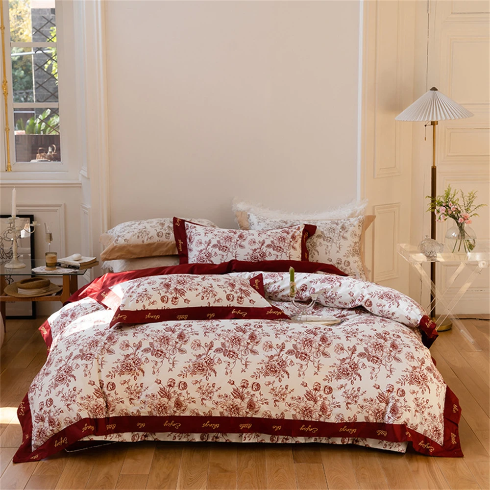 Embroidery Quilt Cover - Amerykański Romantyczny Zestaw Pościeli Ślubnej z