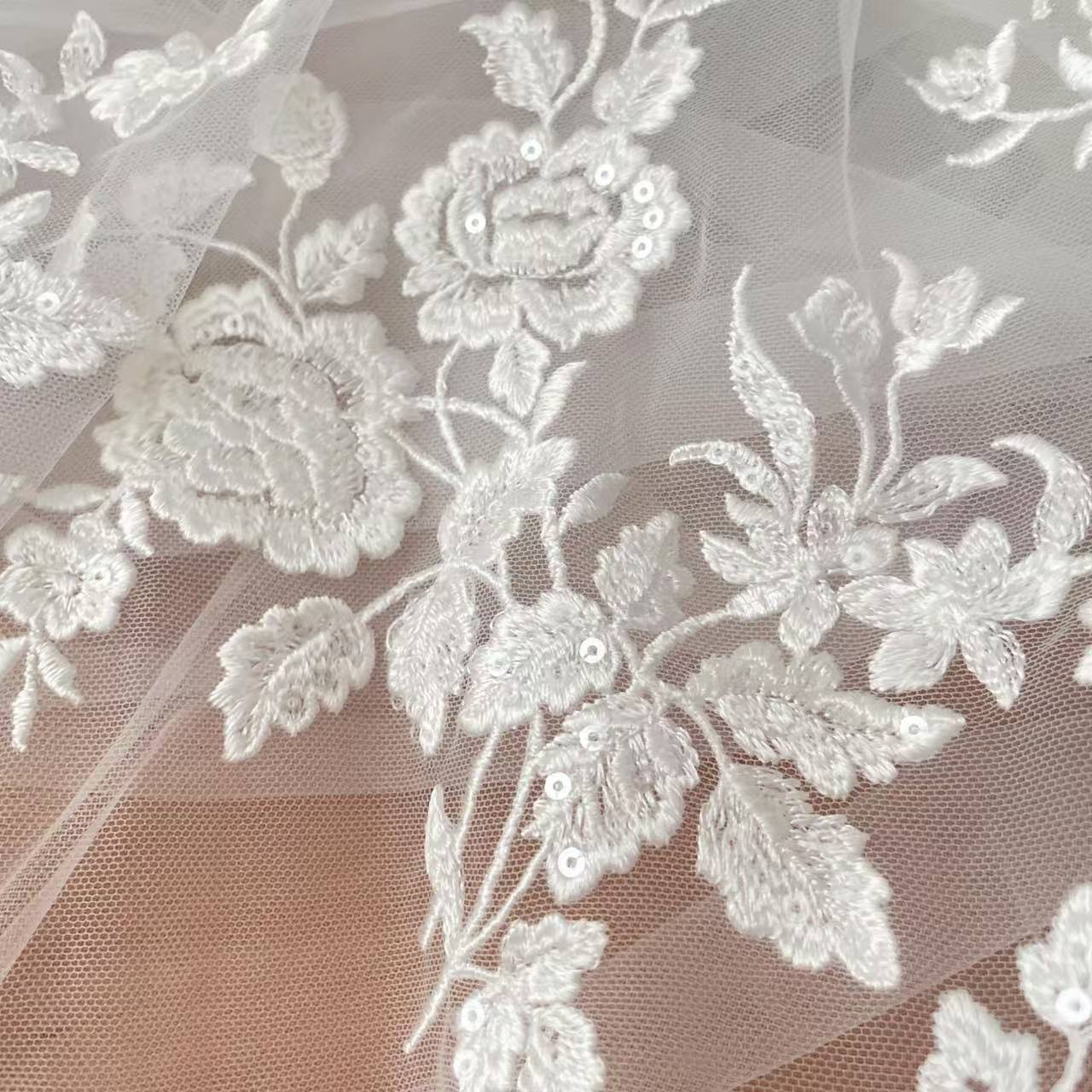 Embroidery Flower Pattern - Francuska haftowana koronka, piękne kwiaty, romantyczne