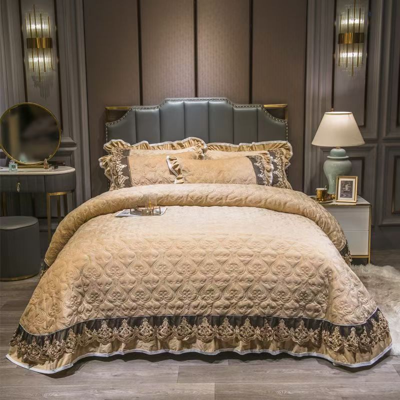 Embroidery Quilt Cover - Luksusowa europejska kryształowa aksamitna pikowana narzuta