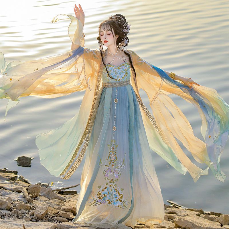 Embroidery Yellow Dress - Chiński strój Hanfu dla kobiet, tradycyjny
