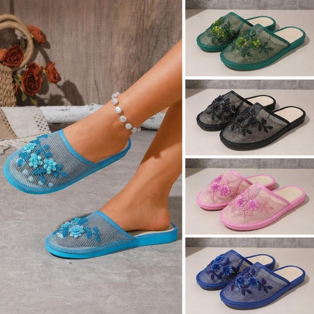 Embroidery Shoes - Modne sandały z haftem kwiatowym, siateczkowe,