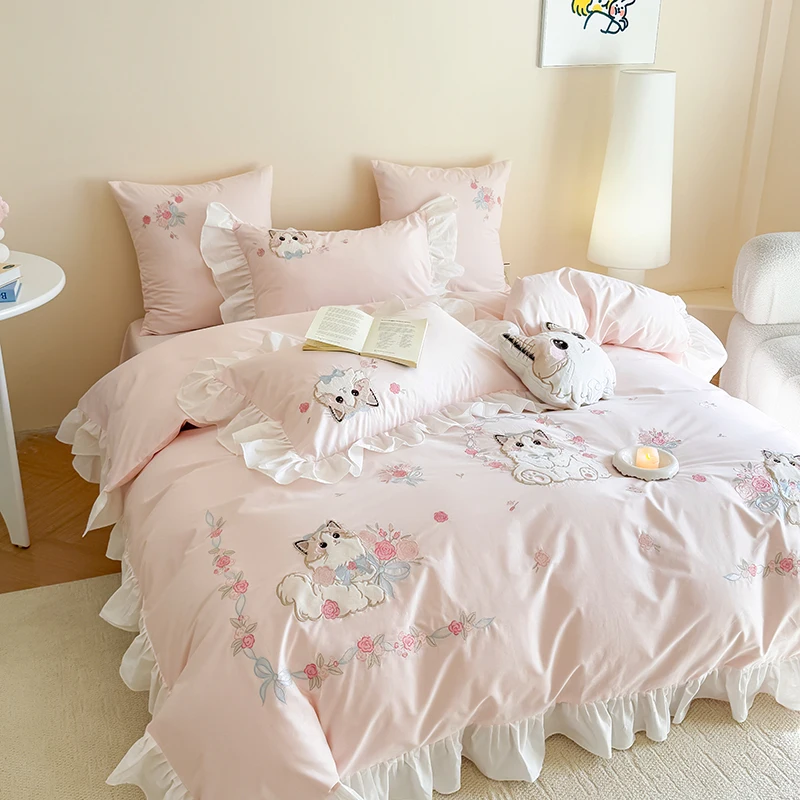 Różowy Czysta bawełna uroczy h – Embroidery Quilt Cover recenzja i cena