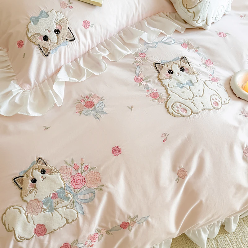 Różowy Czysta bawełna uroczy h – Embroidery Quilt Cover recenzja i cena