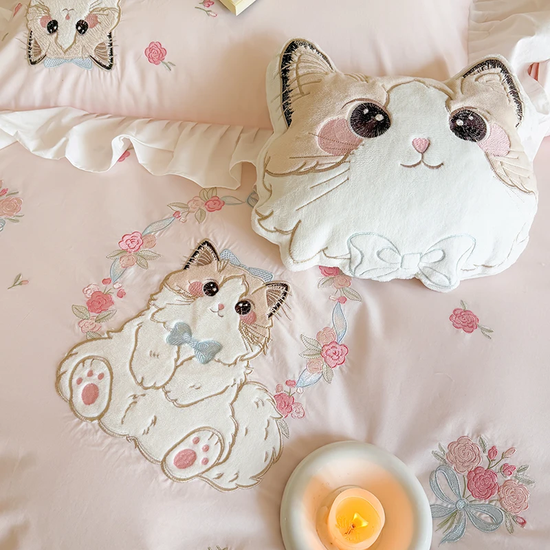Różowy Czysta bawełna uroczy h – Embroidery Quilt Cover recenzja i cena