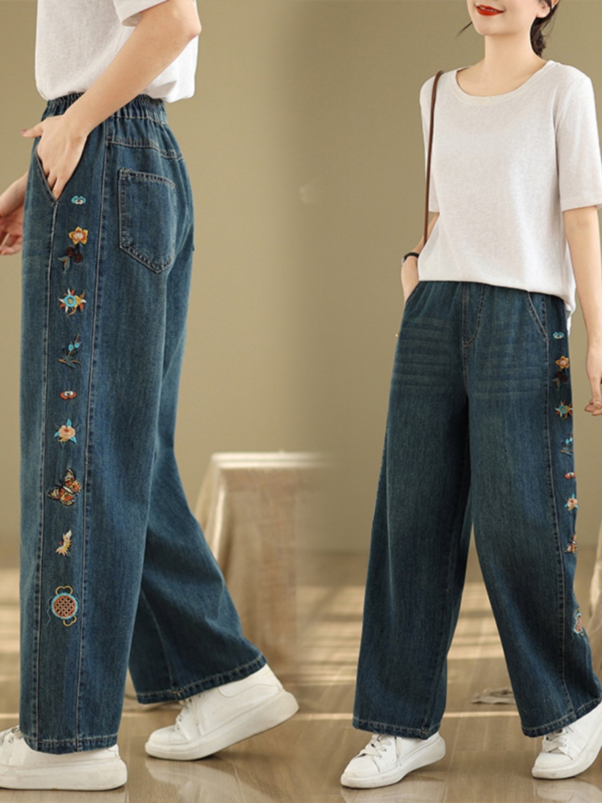 Damskie dżinsy z haftem kwiato – Embroidery Unique Design recenzja i cena