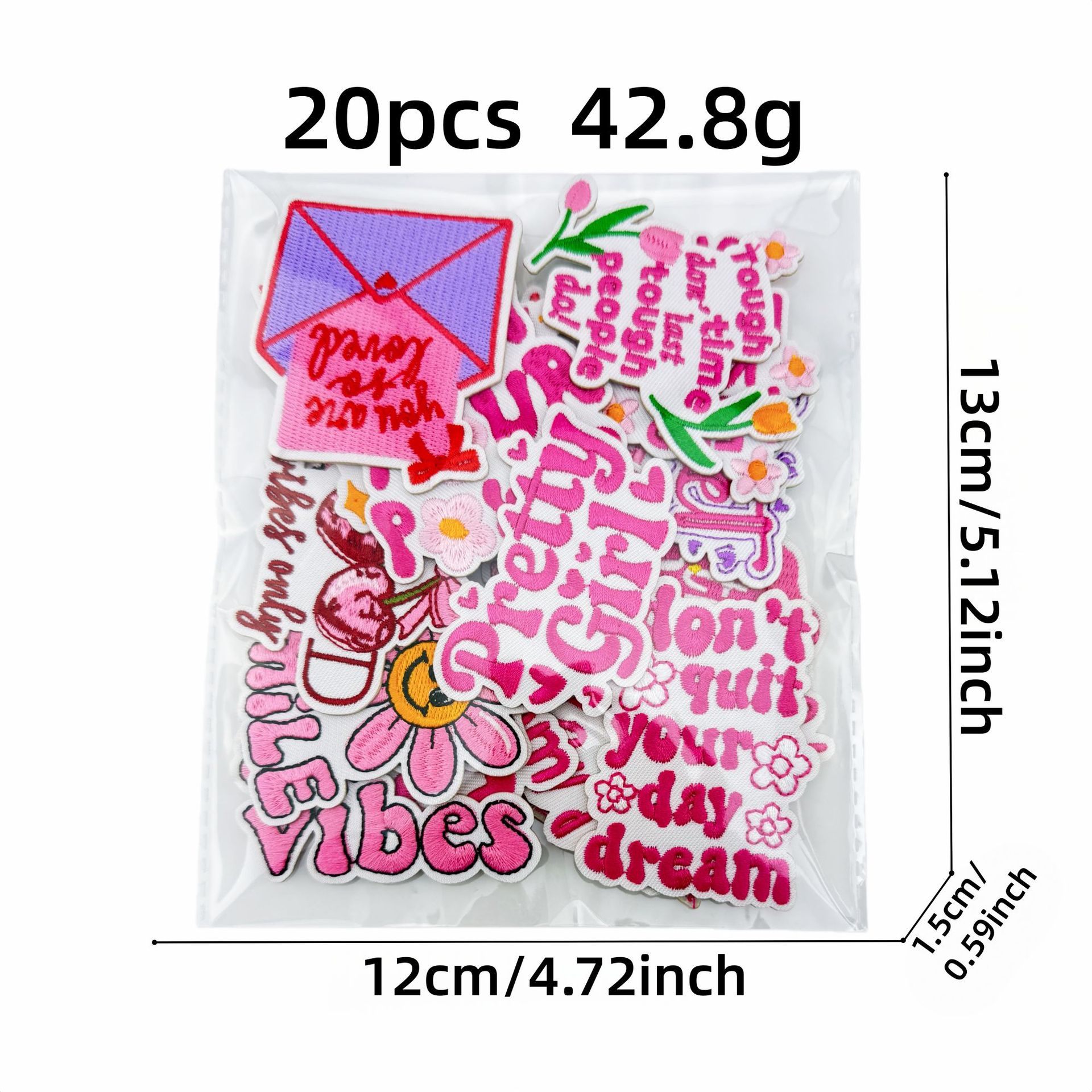Różowe naszywki z haftem, angi – Embroidery Quote recenzja i cena
