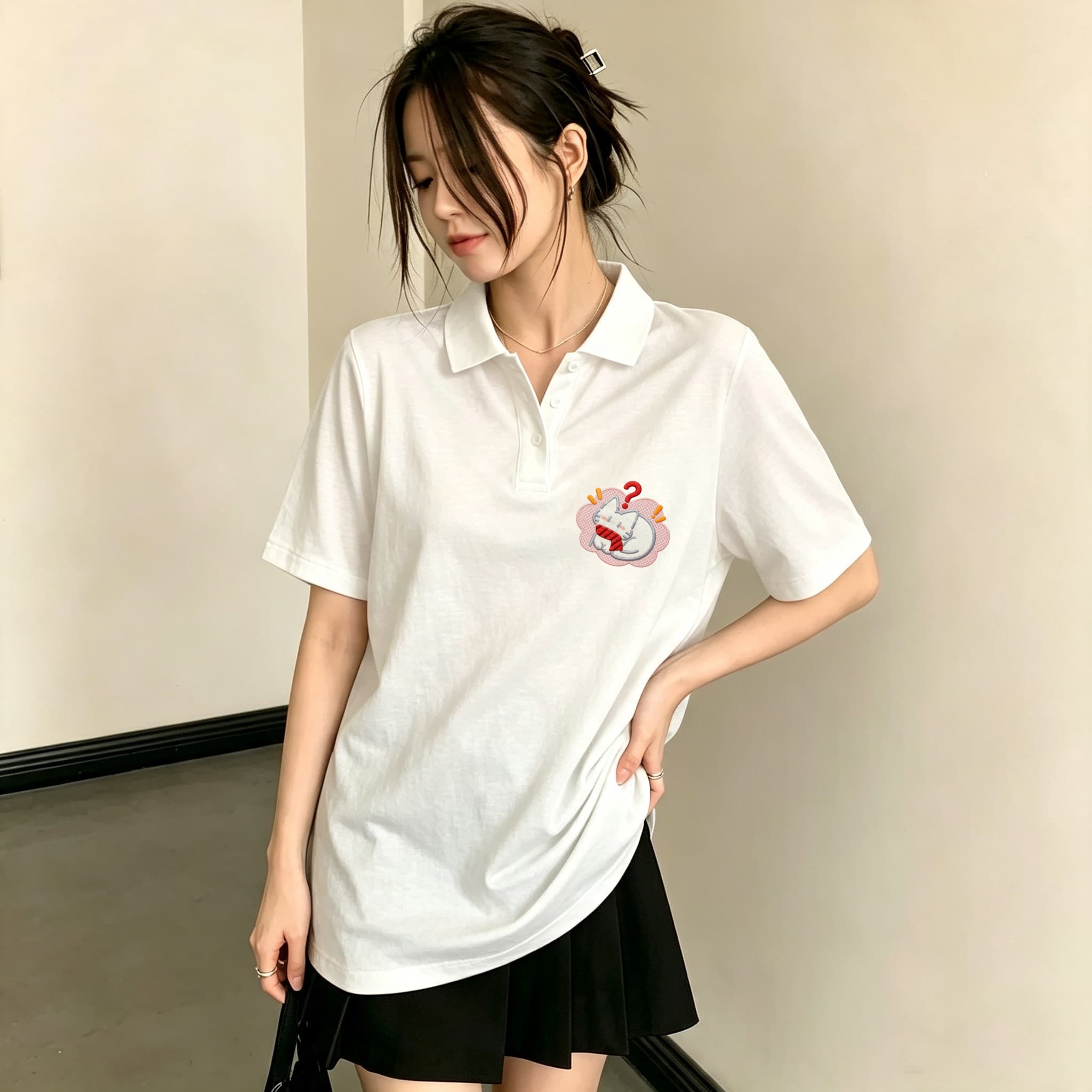 Damska czarna koszulka polo z  – Embroidery On Black Shirt recenzja i cena